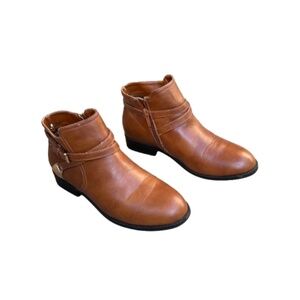 Wanted Women' 7.5 Brown & Gold Decor Zip Closure Synthetic Leather Ankle Boots